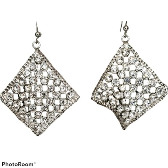 Silver Rhinestone Dangle Earrings - Picture 2 of 4